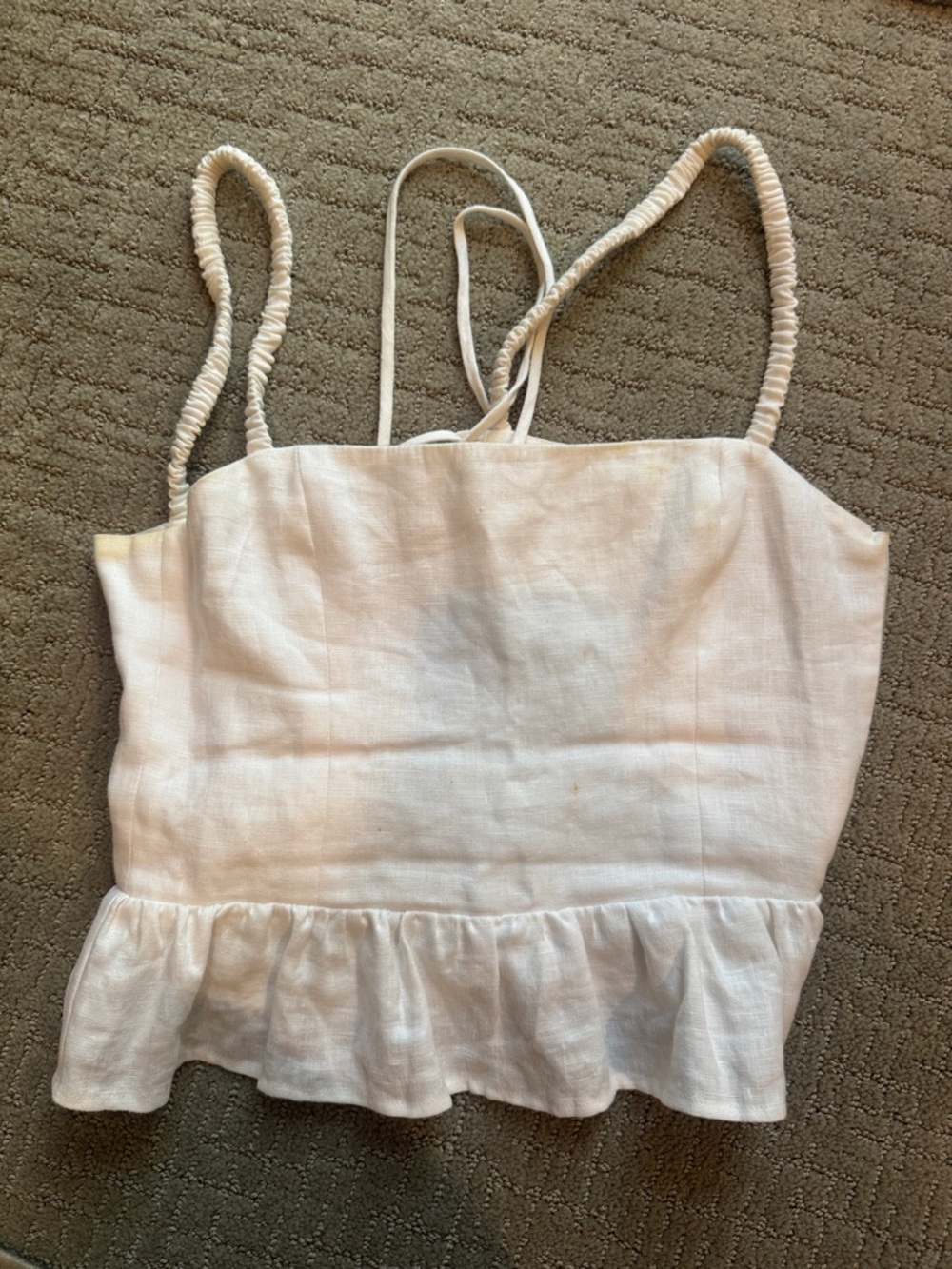 Reformation White Linen Ruffle-Hem Camisole